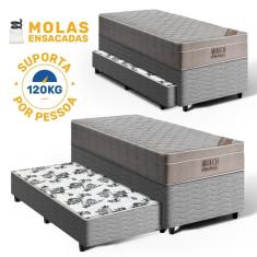 Imagem de Cama Box Bicama com Colchão de Molas Ensacadas Ortobom AirTech SpringPocket + Auxiliar de Molas Unique Solteiro 88cm