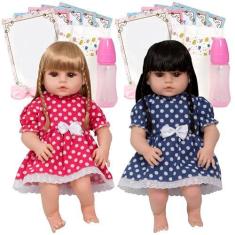 Imagem de Boneca Reborn Realista Gêmeas Loira Morena + Kit Acessórios