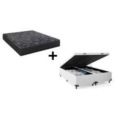 Imagem de Cama Box Baú Queen 158 Bipartido Tecido Sintético Branco com Colchão Lisboa Espuma D28 Preto