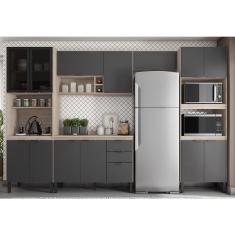 Imagem de Cozinha Modulada Completa 14 Portas 02 Gavetas Firenze Avena Grafito Demóbile