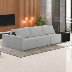 Imagem de Sofá Ilha Modular Living Com Puff 312cm Georgia K04 Bouclê Cinza/preto - Mpozenato