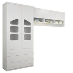 Imagem de Guarda Roupa Infantil Eloisa 2 Portas Com Modulo Aéreo Branco Brilho -