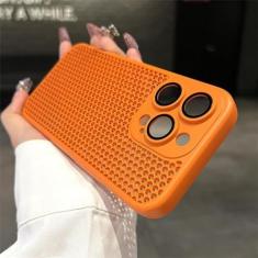 Imagem de Capa de malha respirável com dissipação de calor para iphone 15 14 11 12 13 pro max plus capa dura de proteção de lente, laranja, para iphone 11 pro