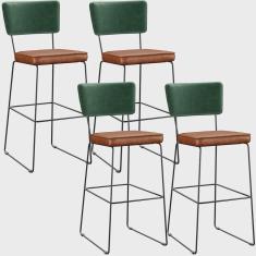 Imagem de Kit 04 Banquetas Altas Sala Jantar Fixa Allana L02 Facto Verde Musgo Couríssimo Camel - Lyam Decor