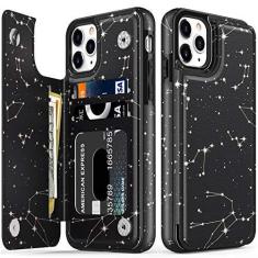 Imagem de LETO Capa para iPhone 12 Pro Max, capa carteira de couro flip de luxo com designs modernos para meninas e mulheres, suporte com compartimentos para cartões, capa protetora para iPhone 12 Pro Max 17.0