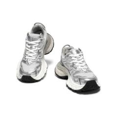 Imagem de BEAU TODAY Tênis grosso para mulheres, tênis fashion feminino, tênis de couro para mulheres, sapatos confortáveis casuais com cadarço respirável, Prata, 34