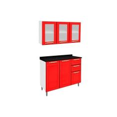 Imagem de Kit de Cozinha Completa 2 Peças Colors (1 Armário + 1 Balcão) C2P18 Branco/Vermelho - Bertolini