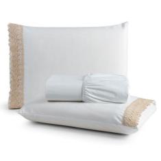 Imagem de Jogo Cama Lençol Haia King Percal 200 Fios 100% Algodão Guipir Bordado Inglês 3 Peças - Branco