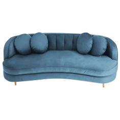 Imagem de Sofá Curvo 2 Lugares Orgânico Luxo Panamá 160cm Linho Azul Royal