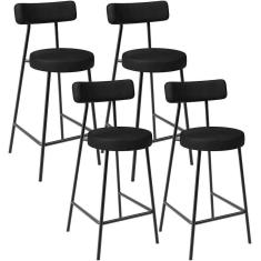 Imagem de Kit 04 Banquetas Baixa Para Cozinha Sala De Jantar Bar Bancada Milão L02 Couríssimo Preto