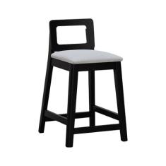 Imagem de Banqueta Média River Madeira Maciça Assento Estofado Linho Preto/Bege