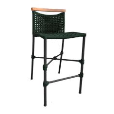 Imagem de Banqueta Em Corda Náutica Base Em Alumínio Preta Com Detalhe Em Madeira Verde Musgo Verde