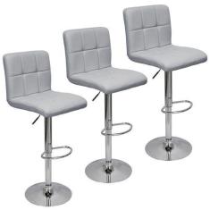 Imagem de Kit 3 Banquetas Confort Gomos Estofada Couro Giratória c/ Regulagem - 