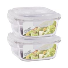 Imagem de Conjunto 2 Potes De Vidro 520Ml Hermético 4 Travas Marmita