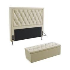 Imagem de Kit Cabeceira Estofada Para Cama Box Centaurus 140 Para Cama de Casal e Calçadeira Sagitarius Sued Bege Aradecor