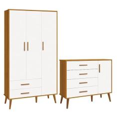Imagem de Jogo De Quarto Infantil Isis Guarda Roupa 3 Portas E Cômoda 1 Porta Branco/savana - Reller Móveis Branco/savana