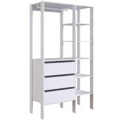 Imagem de Guarda Roupa Closet Modulado Branco 3 Gavetas 100x45x181cm Com Prateleiras e Cabideiro Placa e Ponto