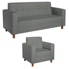 Imagem de Kit Sofá 2 Lugares E Poltrona Denver Corano Cinza - Amarena Móveis