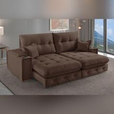 Imagem de Sofá Retrátil Reclinável com Porta Copos 250cm Istambul Yescasa Marrom Escuro