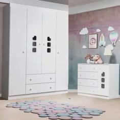 Imagem de Guarda Roupa Infantil 4 Portas Mais Cômoda 4 Gavetas Com Corrediça Tel