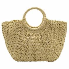 Imagem de Bolsa Feminina De Palha Praia Artesanal Meia Lua Com Alça De Mão ZL-21
