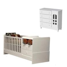 Imagem de Berço Multifuncional e Cômoda Infantil Selena Branco Brilho - Carolina