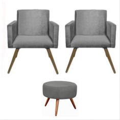 Imagem de Kit 02 Poltrona Decorativa Nina Com Puff Suede 
