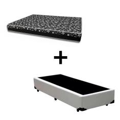 Imagem de Cama Box Solteiro 88 Tecido Sintético Branco com Colchão Belize Bello Box - D33 Preto 57x88x188
