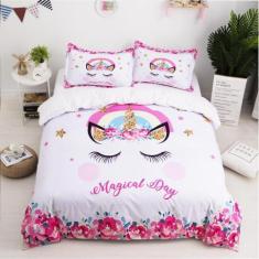 Imagem de Jogo De Cama 4 Peças Casal King Unicórnio 280X280cm - Espaço Casa Cená