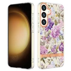 Imagem de Capa para Samsung Galaxy S24 Plus, capa fina rígida IMD à prova de choque com estampa de flor roxa, proteção aprimorada para câmera e tela, capa de carregamento sem fio para Samsung S24 Plus 6,7