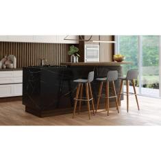 Imagem de Kit 3 Banqueta Banco Alto Linea Com Encosto Tecido Linho Cinza