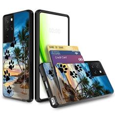 Imagem de RWUTYTIUL Capa carteira para Galaxy S21 Ultra com compartimento para cartão de crédito, identidades de dinheiro, capa dupla camada à prova de choque para Samsung Galaxy S21/S30 Ultra, estampa de pata