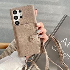 Imagem de Carteira tiracolo de couro bolsa flip para Samsung S23 Ultra S22 Plus S21 S20 S10 S9 S8 Note 20 10 Pro 9 Capa de cartão, cáqui, para Note 10 Pro