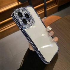 Imagem de Capa de telefone transparente com revestimento de luxo e glitter diamante strass para iPhone 15 11 12 13 14 Pro Max Capa de silicone macio, azul, para iPhone 13 Pro