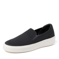 Imagem de Dearfoams Tênis feminino Sophie sem cadarço, leve, respirável, confortável, com suporte de arco, Preto liso, 35