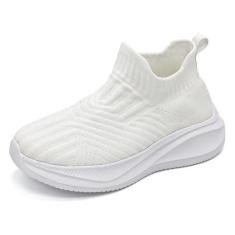 Imagem de Umerigo Tênis infantil para meninas, meninos, sem cadarço, verão, casual, academia, caminhada, atlético, corrida, para crianças pequenas/grandes, Branco, 18