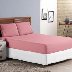 Imagem de Lençol Queen 3 Peças Micro Percal 400 Fios Ponto Palito Acetinado Conf