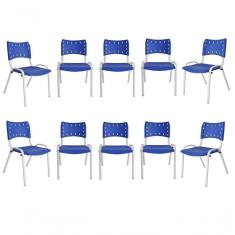Imagem de Kit 10 Cadeiras Iso Para Escola Escritório Comércio Azul Base Branca