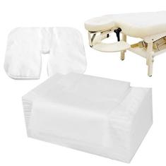 Imagem de Uralili Conjunto de lençóis de mesa de massagem descartáveis não tecidos com 100 peças inclui 50 peças de lençol macio de massagem de 78 x 188 cm e capas de berço de rosto de 28 x 35 cm para salão de