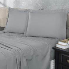 Imagem de Jogo Lençol 300 Fios Casal Padrão 4 Peças Cinza - Enxoval Vip