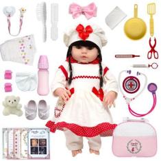 Imagem de Boneca Reborn 100% Silicone Morena Linda Com Bolsa 24 Itens - Cegonha
