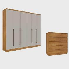Imagem de Guarda-Roupa 6 Portas Portugal E Comoda 5 Gavetas Premium Espresso Móveis Cinamomo/Off White