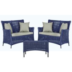 Imagem de 2 Sofá Área e Mesa Igapó Alumínio Pintura Preta Corda Náutica Estofado Impermeável Almofada 3 Trama