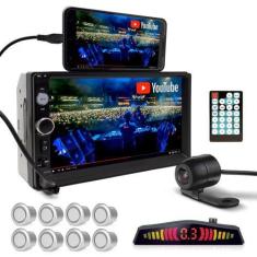Imagem de Kit Multimídia + Câmera Ré + Sensor Dianteiro Traseiro Prata Nissan Se