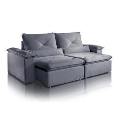 Imagem de Sofá Retrátil Reclinável Molas Pillow15 Adam Veludo Cinza 2,3m - Poltj