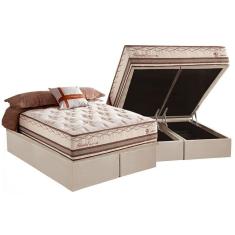 Imagem de Cama Box Baú Queen: Colchão Molas Ensacadas Herval Istambul + Base CRC Suede Bege (158x198)