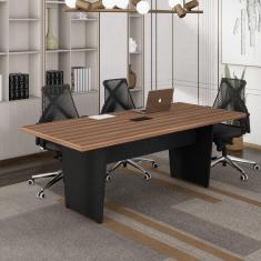 Imagem de Mesa Reunião Retangular com Pé Angular 1 Caixa de Tomadas Marrom/Preto