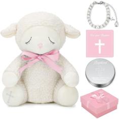 Imagem de Presentes de batismo Haull, 5 peças para meninas, cordeiro de pelúcia, 21,6 cm com caixa