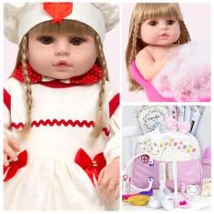 Imagem de Boneca Reborn Loira Recém Nascida Vários Acessórios Luxo - Cegonha Reb