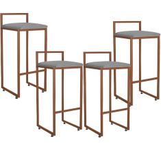 Imagem de Kit 04 Banquetas Alta Para Cozinha Sala De Jantar Hanna L02 Bronze Corano Cinza - Lyam Decor